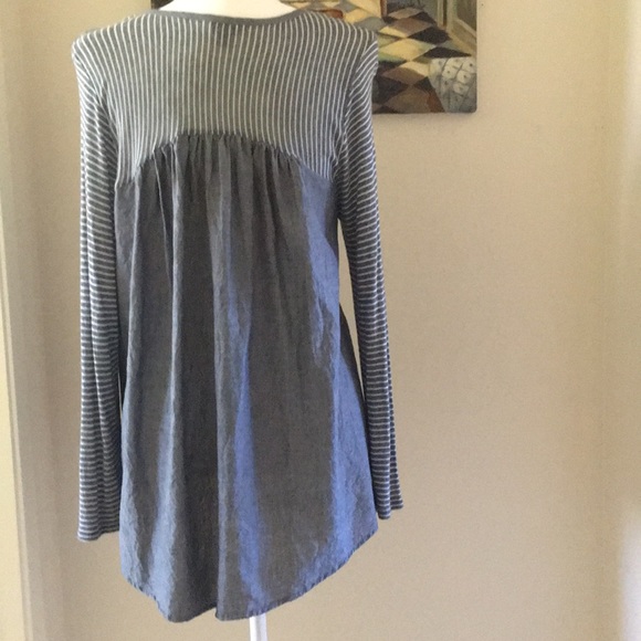 Lucky Brand Woven Striped Tee With Chambray Back - Picture 2 of 7